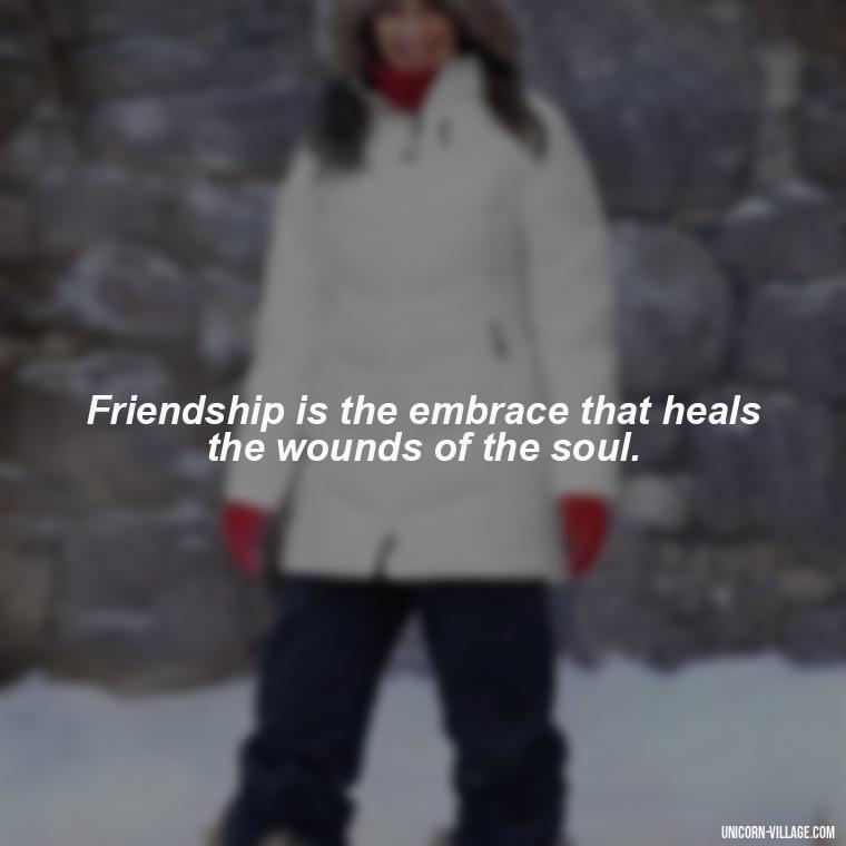 Friendship is the embrace that heals the wounds of the soul. - Rumi Quotes About Friendship