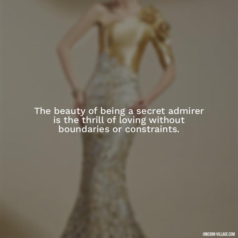 The beauty of being a secret admirer is the thrill of loving without boundaries or constraints. - Secret Admirer Quotes