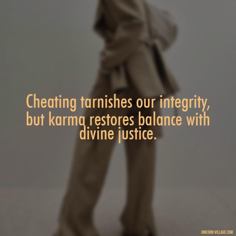 Cheating tarnishes our integrity, but karma restores balance with divine justice. - Revenge Karma About Cheating Quotes