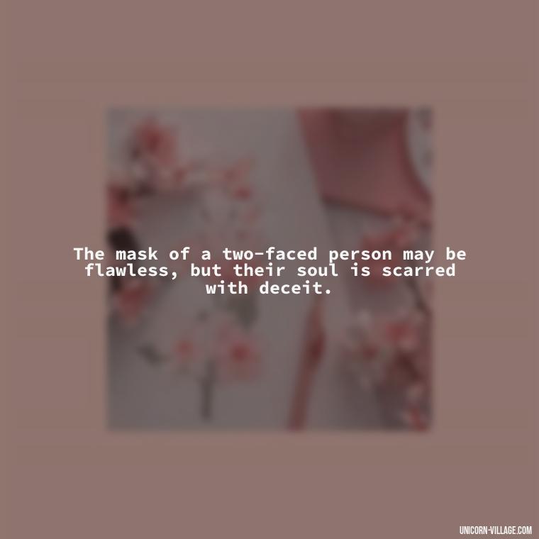 The mask of a two-faced person may be flawless, but their soul is scarred with deceit. - Two Faced People Quotes
