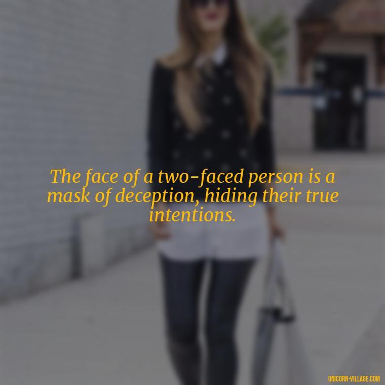 The face of a two-faced person is a mask of deception, hiding their true intentions. - Two Faced People Quotes