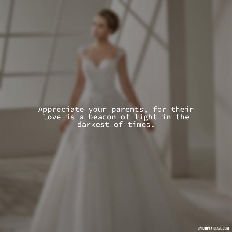 Appreciate your parents, for their love is a beacon of light in the darkest of times. - Love Respect Your Parents Quotes