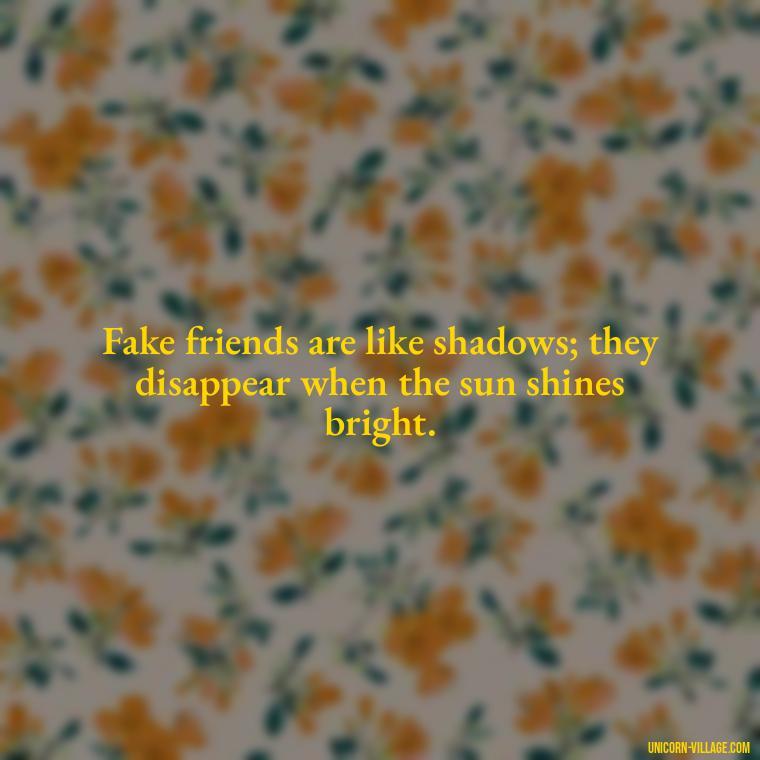 Fake friends are like shadows; they disappear when the sun shines bright. - Hate Fake Friends Quotes